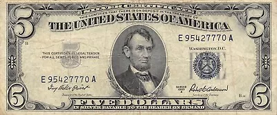 USA  $5  Series of 1953 A   Block  E - A  Circulated Banknote N #11 - Image 1 of 2