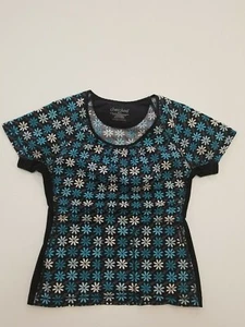 XS scrubs women cherokee blue white black flowers pockets fitted NURSE CNA - Picture 1 of 12
