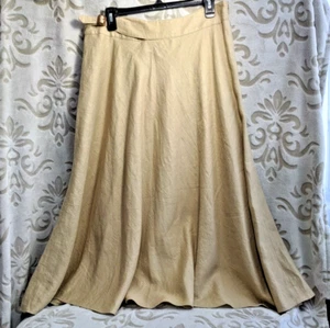 Gonna donna Lauren Ralph Lauren 100% lino 12 midi Lagenlook beige marrone foderato - Foto 1 di 8