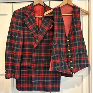 Vintage 1960's Johnny Carson Men Red Plaid Multicolored Sport Blazer Jacket/Vest - Picture 1 of 9