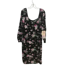 Cocoa and Shay Floral Print Dress Long Sleeve Black Pink Roses Plus Size 3X NWT - Picture 1 of 8