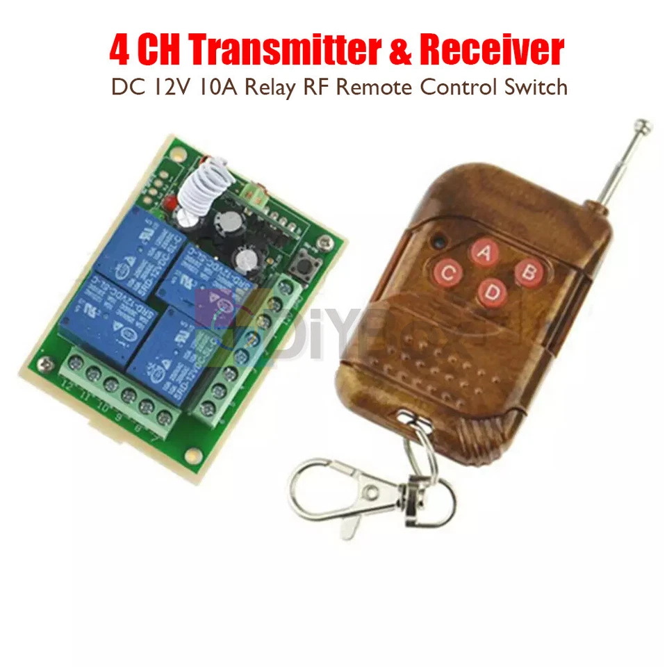DC12V 4 Channel 10A Relay Wireless RF Remote Control Switch Transmitter Receiver - Image 1 of 1