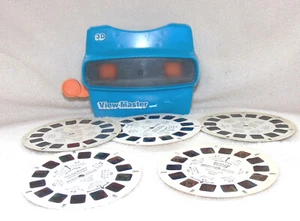 Visore mulinello giocattolo 3D Blue View Master vintage + 5 mulinelli Disney Ninja Turtle ottime condizioni - Foto 1 di 5