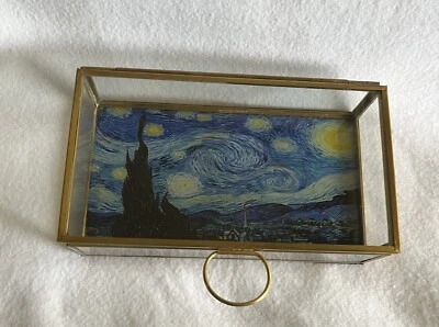 Vincent Van Gogh Starry Night Clear Glass Keepsake Trinket Box Hinged Large - Image 1 of 4