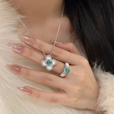 Collar Paraiba Trébol Blanco Madreperla Collar Cadena Aguamarina Mujer Foto 1 de 3