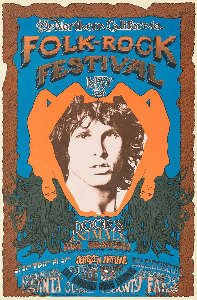 DOORS NORTHERN CALIFORNIA FOLK-ROCK 1968 FESTIVAL CONCERT POSTER - Image 1 of 1