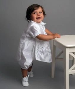 Conjunto de mameluco de bautizo blanco para bebés niños con babero y sombrero grande - Conjunto de bautizo - Imagen 1 de 6