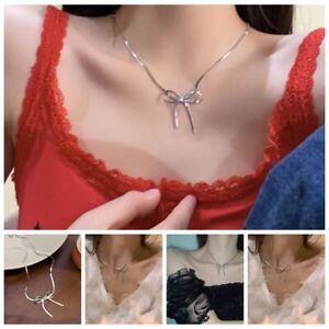 Jewelry Gifts Ribbon Bowknot Necklace Silver Color Snake Chain Choker