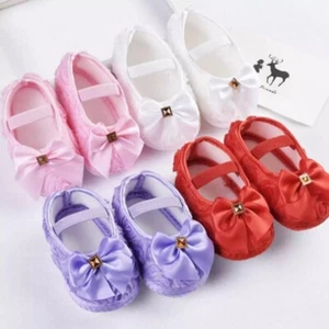 Baby Flower Girls Bowknot Crib Shoes Newborn Soft Sole Anti-slip Shoes Prewalker - Picture 1 of 24