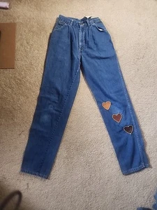 Vintage 80s H.I.S. Chic Jeans High Waisted 6/7 Leather Hearts - Picture 1 of 10