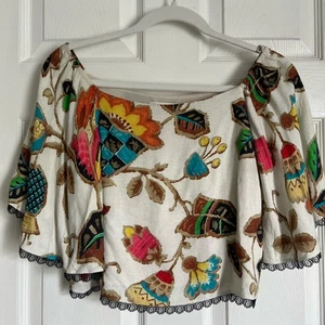 Alice + Olivia Crop Volant Bluse XS Schulterfrei Blumen Top - Bild 1 von 6