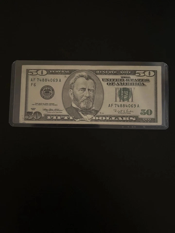 1996 $50 Dollar Bill Federal Reserve Note, Circulated With Serial AF 74884069 A - Image 1 of 2