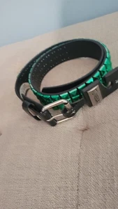 Toneka Green And Black 3 Row Studded Goth Belt 34 Inches Long *new* - Picture 1 of 3