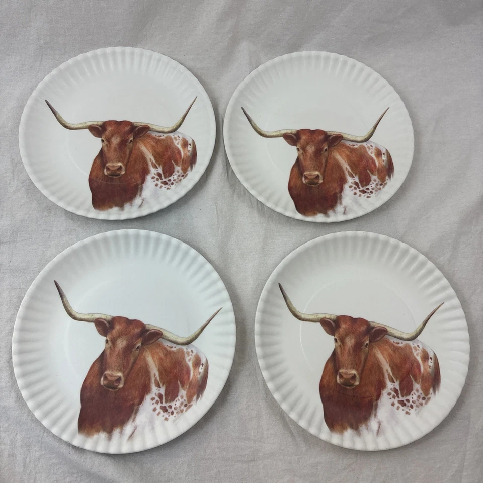 Juego de 4 placas de melamina 180 grados Western Texas Longhorn Steer 9" Foto 1 de 1