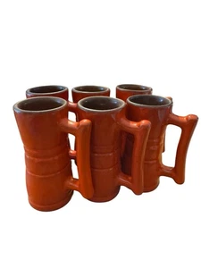 Vintage Frankoma 26 DC Set Of 6 Pottery Cups Hot chocolate Burnt Orange Brown - Picture 1 of 13