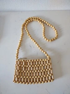A New Day Wood Bead Purse spring Boho Natural Small Crossbody Bag Beaded Wooden  - Picture 1 of 6