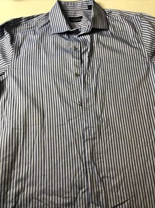 Marc Anthony Button Herren Gr. 16 Slim Fit Blau Hemd Gestreift Langarm - Bild 1 von 3