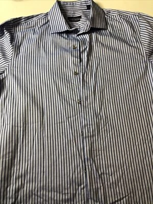 Camisa Marc Anthony Botón Para Hombre Talla 16 Calce Ajustado Azul Rayas Manga Larga Foto 1 de 3