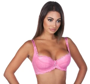 Alegro Innocent Lily Lace Overlay Lined Underwire Plunge Bra 9005B Pk Carnation - Picture 1 of 3