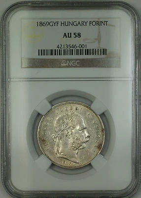 1869-GYF Hungary Silver Forint Coin NGC AU-58 - Image 1 of 2