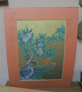 Vintage/Antik Asiatisch Chinesisch Japanisch Aquarell Gemälde Vogel Heiliger Lotus - Bild 1 von 12