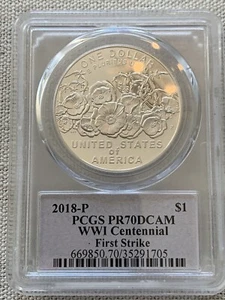 2018-P World War I Centennial Commemorative Silver Proof Dollar PCGS PF70 DCAM - Picture 1 of 6