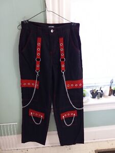 Hot Topic Tripp Pants Black Red Size 7 Emo Grunge Goth Chains Bondage Suspenders
