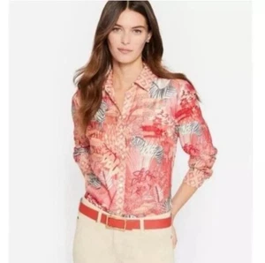 J Mc Laughlin Darcey Silk Viscose Button Up Shirt Animal Print Sz M Zebra $178 - Picture 1 of 15