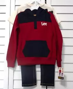 LEE 3 PEZZI FELPA CON CAPPUCCIO BLU E MARRONE AUTO DA CORSA SET JEANS RAGAZZI TAGLIA 4T - Foto 1 di 6
