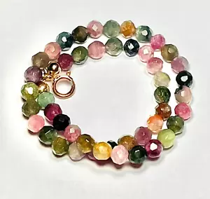 Brazalete con cuentas de turmalina sandía natural de oro macizo de 14k 7 1/4 pulgadas - Imagen 1 de 8