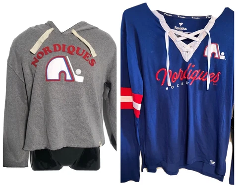 Lot of 2 Fanatics NHL Quebec Nordiques Long Sleeve & Hoodie Sz M Women SS2294 Cover