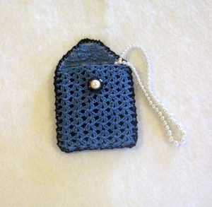 Crochet Blue with Black Trim Rosary or Jewelry Pouch - Picture 1 of 3