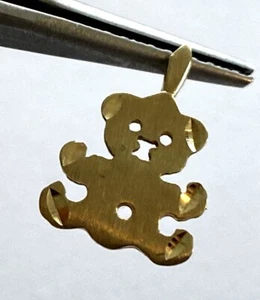 Teddi Bear Small Cute Ladies Pendant Charm 14K Solid Yellow Gold Diamond Cut - Picture 1 of 12
