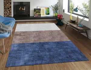 Modern Hand Tufted 100%Silk Area Rug Living Room Plain Solid Blue Carpet 4x6 5x8 - Picture 1 of 8
