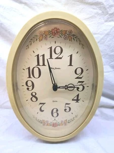 Vtg Farm Country Kitchen New Haven Wall Clock Flowers Beige Tested Works 12x8" - Picture 1 of 8