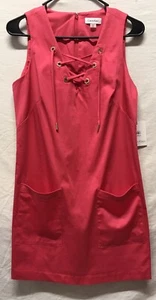 CALVIN KLEIN Sleeveless Lace Up V-Neck Pink Dress/Shirt Dress w/ Pockets Sz. 8P - Picture 1 of 10