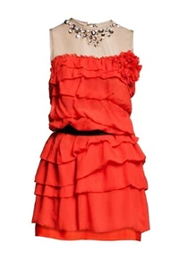 LANVIN H&M RARE RED SILK CHIFFON RUFFLE PARTY MINI DRESS UK US 12 LARGE BNWT - Picture 1 of 12