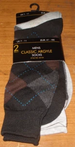 2 x Mens Classic Argyle Socks - Size UK 7-11 EUR 41-46 - Picture 1 of 2