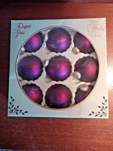 9 Krebs Christmas / Mardi Gras Elegant Glass Ball Ornaments ~ Royal Purple - Picture 1 of 4