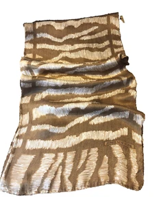 Jones New Y Vintage Silk Scarf Animal Print Brown Tan Rectangle 54" L X 12" W - Picture 1 of 12