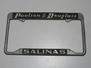 Vintage Paulson & Douglass Pontiac Salinas CA Metal License Plate Frame Tag RARE - Bild 1 von 3