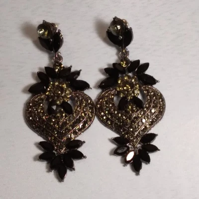 Pendientes araña de diamantes de imitación gota nupcial negros Foto 1 de 4