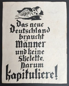 WW2 Allied Propaganda Leaflet – "Germany Needs Men, Not Skeletons – Surrender" - Picture 1 of 2
