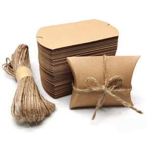 Kraft Paper Pillow Candy Box, Foldable Gift Box with Jute Rope for Weddings, ... - Picture 1 of 6