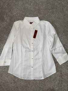 Talbot’s Women’s Dress Shirt, White Pinstriped, Sz 10 - Picture 1 of 13