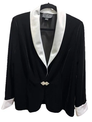 Alex Evening Velvet Blazer Coat  Womens Size XL Black White Long Sleeve New - Image 1 of 4