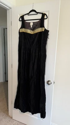 Black Renaissance Dress Gold Details Medieval Festival Gown - Image 1 of 4