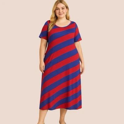 LuLaRoe Julia Red Blue Diagonal Striped Midi Dress Size 3XL NWT - Image 1 of 4
