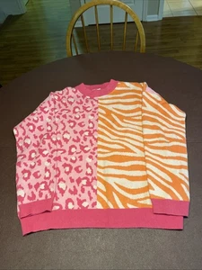 T H M L Orange/ Pink Zebra, / Leopard designed Sweater Size Med. - Picture 1 of 3