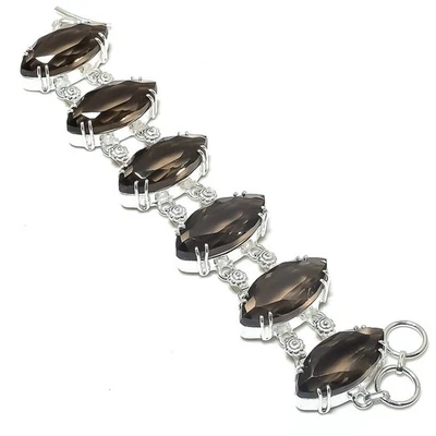 Facetado cuarzo ahumado hecho a mano 925 plata esterlina increíble pulsera de... - Imagen 1 de 4